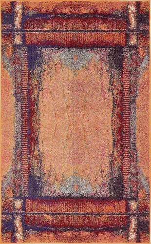 Vista 4 de Unique Loom Estrella Collection - Alfombra de área rústica, envejecida, moderna, abstracta, 3 pies 3 pulgadas x 5 pies 3 pulgadas, naranja/negro