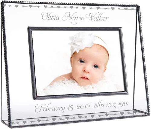 Vista 2 de Marco de recuerdo de bebé personalizado para mamá y papá 4 x 6 pulgadas, marco de fotos de vidrio grabado para guardería, Pic 319-46H EP508