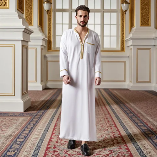 Vista 3 de Ropa musulmana para hombres Ropa islámica Umrah árabe Thobe Kaftan Blanco