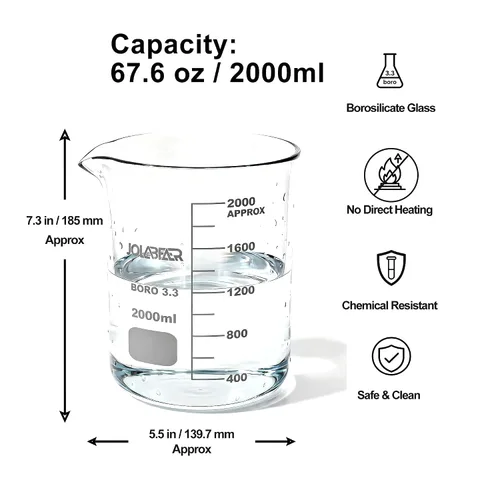 Vista 2 de JOLABEAR 2000mL/2L Graduated Lab Glass Beaker