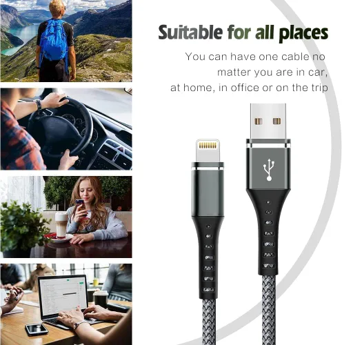 Vista 6 de [Certificado Apple MFi] Cargador de iPhone de carga rápida, paquete de 3 cables Lightning de 3 pies, cable de carga de nailon trenzado para iPhone