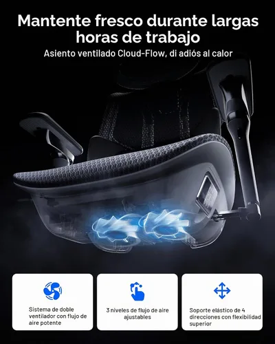 Vista 6 de Hbada X7 Silla ergonómica inteligente, silla de oficina ergonómica, seguimiento lumbar totalmente automatizado, reposacabezas ajustable 4D
