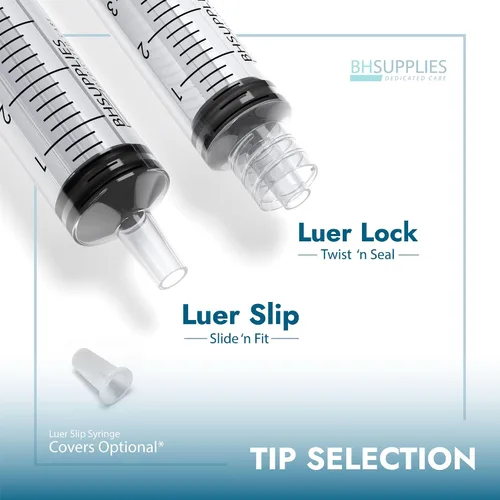 Vista 3 de BH Supplies Jeringa Luer Slip Tip de 0.1 fl oz, con tapas, (sin aguja), estéril, envuelta individualmente, 100 jeringas