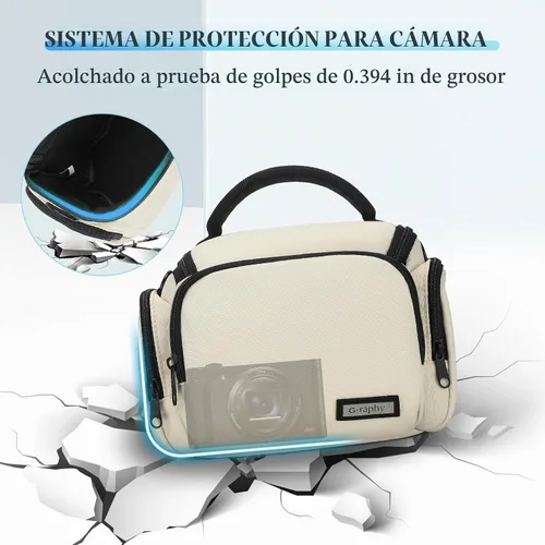 Vista 5 de G-raphy Funda compacta y ligera para cámara Nikon Canon, Sony, DSLR SLR, sin espejo, con correas de extracción (beige)