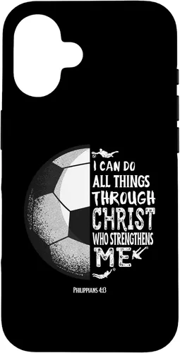 Vista 32 de Funda para iPhone 17 con versículo bíblico de fútbol Christian Sayings Philippians 4:13