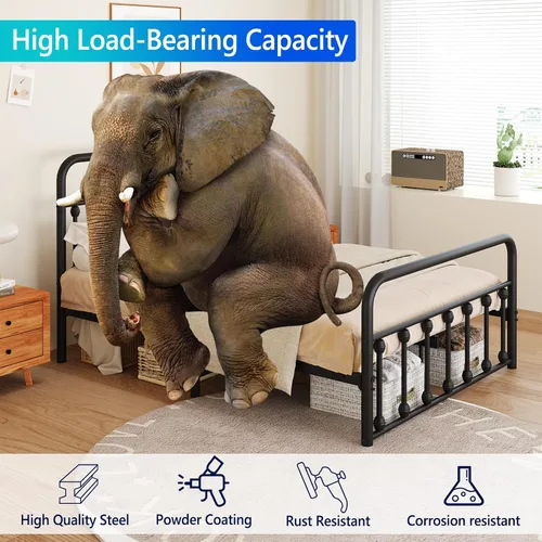 Vista 5 de erosoei Base de cama matrimonial completa de metal con espacio de almacenamiento, base de cama de acero de 74.8 pulgadas con almohadillas