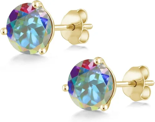 Vista 78 de Gem Stone King Aretes de oro de 14 quilates, 0.236 in, piedra natal redonda, Martini, 3 puntas, aretes de oro para mujer