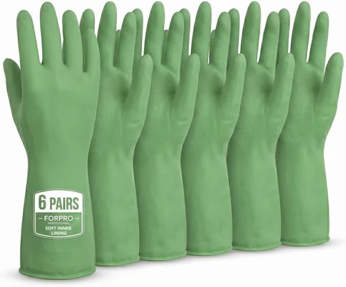 Vista 7 de ForPro - Guantes de goma natural, 6 pares de guantes reutilizables multiusos para limpieza del hogar con forro interior suave, impermeables