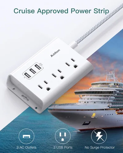 Vista 5 de Regleta protectora de sobretensiones, 8 tomas amplias con 4 puertos USB (1 toma USB C) y 3 salidas con 3 puertos USB, cable de extensión de enchufe