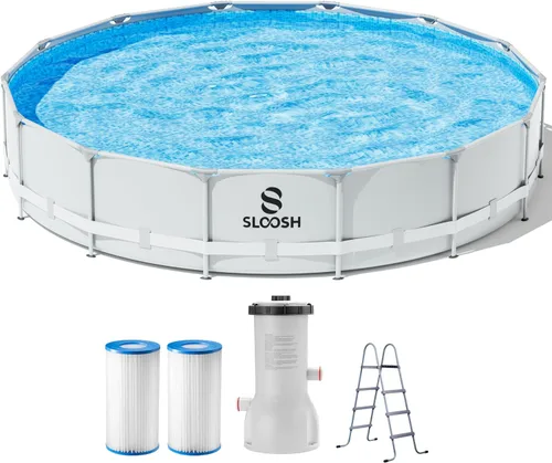 Vista 10 de SLOOSH Piscina redonda sobre el suelo, 10 pies x 30 pulgadas, marco redondo para exteriores sobre el suelo, conjunto de piscina para niños y adultos