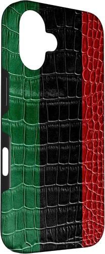 Vista 3 de iPhone 16 Pan African Flag Patriotic Crocodile Skin Print Pride Case