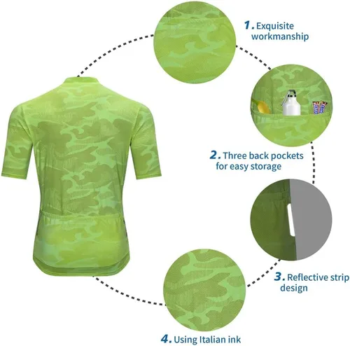 Vista 3 de Camiseta de ciclismo de manga corta para hombre, secado rápido, con 3 bolsillos traseros