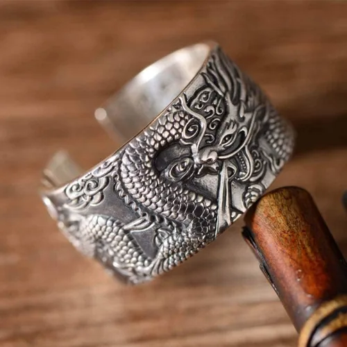 Vista 4 de Anillo de plata de ley 925 con diseño de dragón vintage