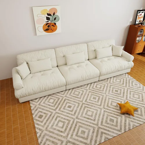 Vista 116 de Sofá modular de gran tamaño de 94 pulgadas, sofás seccionales grandes de color beige y blanco para sala de estar, juego de sofá de terciopelo, sofás