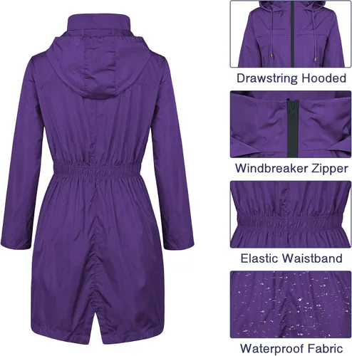 Vista 5 de Zando Chaquetas de lluvia para mujer, abrigos impermeables para mujer, chaqueta rompevientos con capucha para mujer