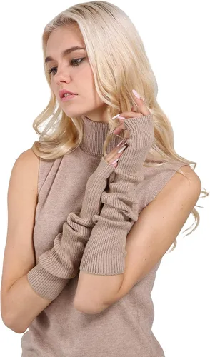 Vista 58 de Facecozy Calentadores de brazos para mujer, mezcla de lana de cachemira, guantes largos sin dedos para mujer, guantes para clima frío con agujero