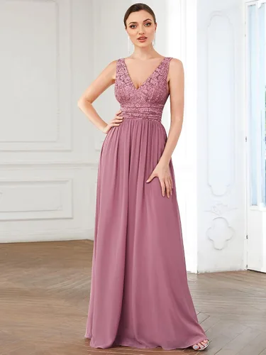 Vista 4 de Ever-Pretty Mujeres doble cuello en V elástico encaje sin mangas gasa una línea Maxi vestidos de noche 0163A