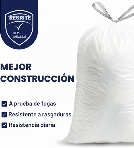 Vista 2 de Plasticplace Bolsas de basura de 5 galones – Forro blanco para bolsas de basura con cordón, 19 x 25 pulgadas (100 unidades) – Duraderas, a prueba