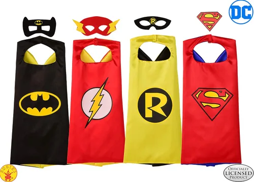 Vista 2 de Rubies Juego de capa de superhéroe exclusivo de Amazon con licencia oficial de DC Comics, surtido de 4 capas, 3 máscaras y 1 pieza en el pecho