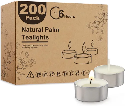 Vista 13 de Ashlux Velas de té sin perfume con forma de palma, paquete de 25 unidades a granel, 4.5 horas de combustión, velas de té blancas de larga duración