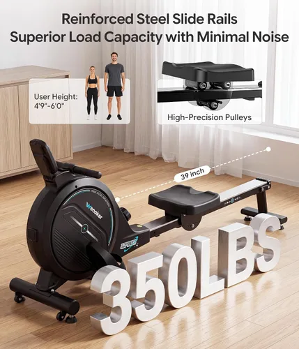 Vista 4 de Wenoker Rowing Machine for Home, Magnetic Rower Machine, 350 LB Weight Capacity, 16-Level Silent Resistance Row Machine for Gym Exercise
