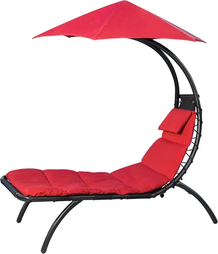 Vista 8 de Vivere Tumbona original Dream con paraguas de 6 puntos, poliéster hilado duradero, patas curvas, amplia cama de descanso, perfecta para exteriores