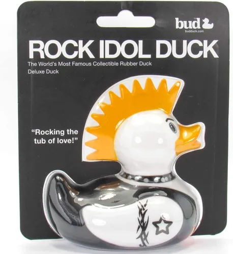 Vista 2 de Rock Idol - Juguete de baño de pato de goma de Bud Duck Elegante embalaje de regalo - "Rock the tub of love!" Seguro para niños Coleccionable