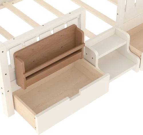 Vista 9 de Bellemave Cama Montessori Twin Kids con escaleras, estantería y cajones, beige Cajón beige