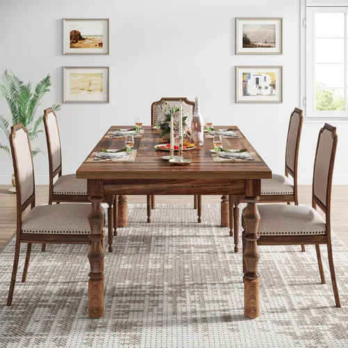 Vista 6 de Tribesigns Mesa de comedor de granja de 62 pulgadas para 4-6 personas, mesa de cocina rectangular grande, mesa de comedor, muebles de cocina y Nogal