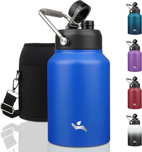 Vista 15 de Konokyo Jarra de medio galón con asa, botella de agua aislada de 64 onzas con bolsa de transporte, botella de metal de acero inoxidable al vacío
