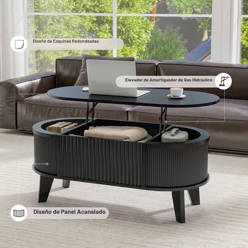 Vista 5 de LYNCOHOME - Mesa auxiliar negra de 43.3 pulgadas para sala de estar con Negro