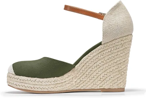 Vista 4 de FISACE - Alpargatas de verano para mujer, sandalias de plataforma, con hebilla en el tobillo y puntera cerrada