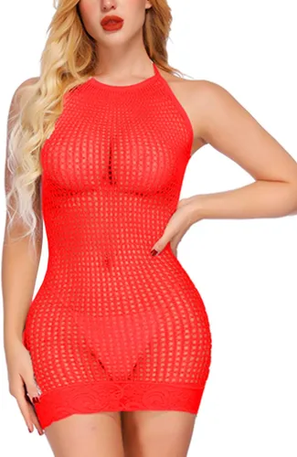 Vista 2 de Lencería sexy de encaje para mujer, lencería tipo babydoll para Navidad, camisón de Santa