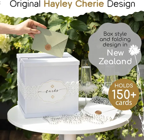 Vista 2 de Caja para tarjetas de boda blanca grande de 10 pulgadas con ranura, elegante caja de regalo para fiestas, graduaciones, cumpleaños, quinceañeras