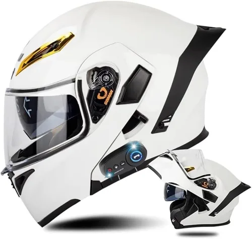 Vista 16 de AAREG - Casco de motocicleta con bluetooth, visera frontal abatible aprobada por DOT/ECE, viseras antivaho duales, para adultos, hombres, mujeres