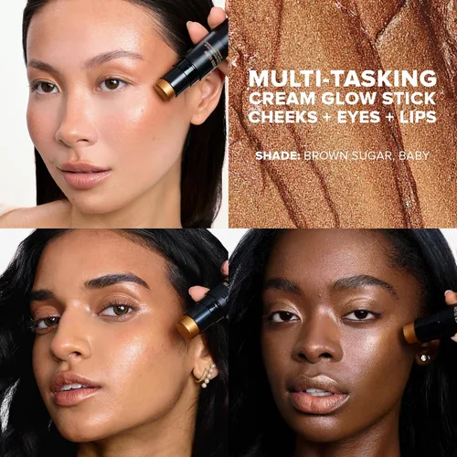 Vista 2 de Nudestix Nudies Glow - Resaltador en crema multiusos para mejillas, ojos y cuerpo con cepillo integrado, acabado radiante, maquillaje limpio, vegano