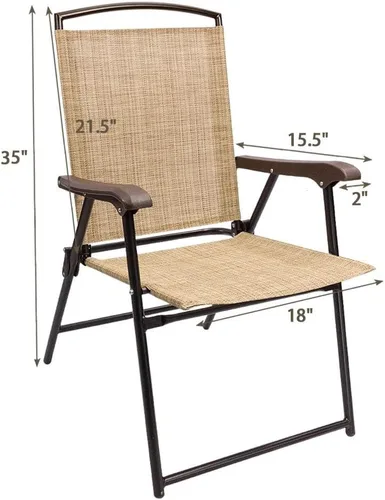 Vista 3 de Devoko Juego de 2 sillas plegables para patio, camping, jardín, piscina, playa, con sillas que ahorran espacio (beige)