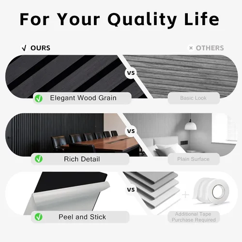 Vista 2 de WoveN SounD Slat Acousitc - Paneles de pared de 48 x 24 pulgadas, chapa de madera, decoración de pared a prueba de sonido, diseño autoadhesivo