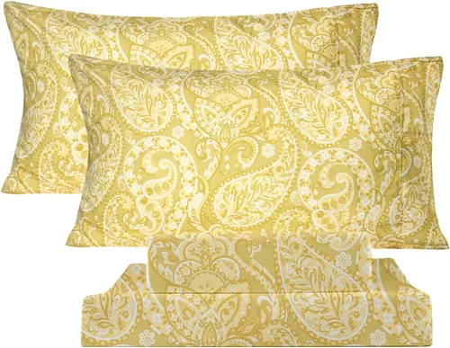 Vista 10 de KACEMOO Juego de sábanas Queen de 4 piezas con estampado floral beige, juego de sábanas bohemias de microfibra con bolsillo profundo, lujosas Beige