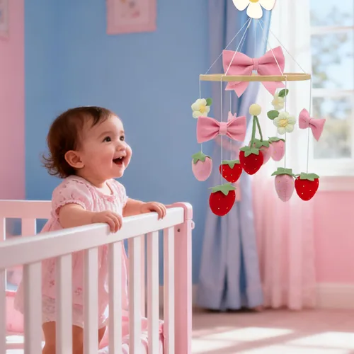 Vista 4 de Móvil de cuna de fresa para decoración de cuna de cuna para niñas Arco de fresa