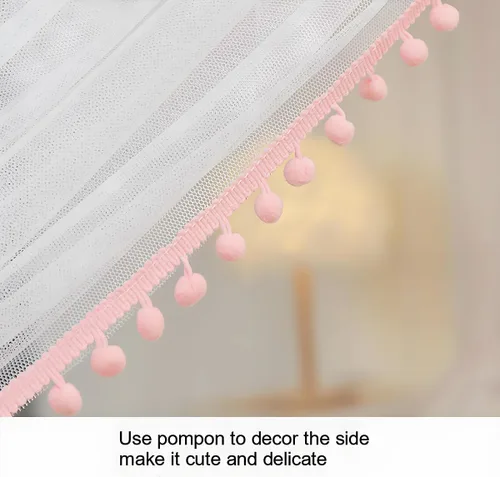 Vista 9 de Akiky Mosquitera para niñas con castillo de princesa pompón para interiores y exteriores, red para cama para niños, no incluye postes de cama Rosa