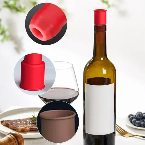 Vista 3 de Paquete de 9 tapones de vino de silicona para mantener el vino espumoso fresco, tapones de cerveza y champán (colores aleatorios)