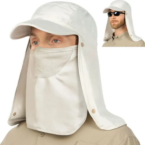 Vista 9 de SUN CUBE Sombrero de sol de pesca con solapa para el cuello y cubierta facial, UPF50+ gorra de protección UV de ala ancha para hombres y mujeres