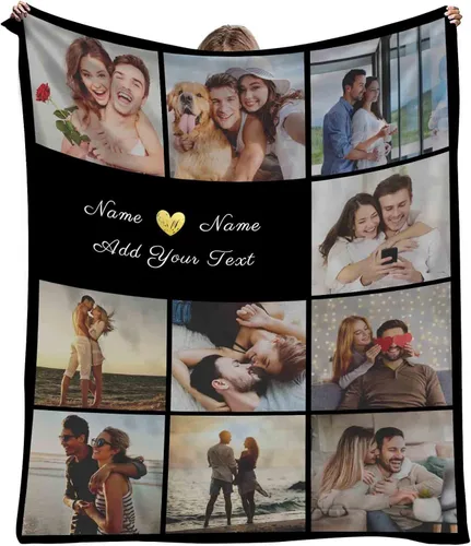 Vista 13 de YESCUSTOM Manta personalizada con 10 fotos, manta familiar personalizada para mamá y papá, mantas personalizadas de collage de fotos, mantas
