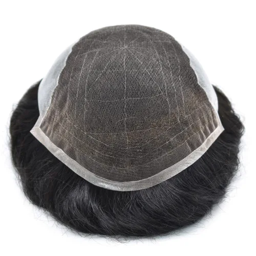 Vista 5 de Mens Toupee Natural Hairline Swiss Lace Toupee Remy Human Hair Piece For Men Bleached Knots Mens Hair Replacement System Toupee 6X8#1 Jet Black 100%