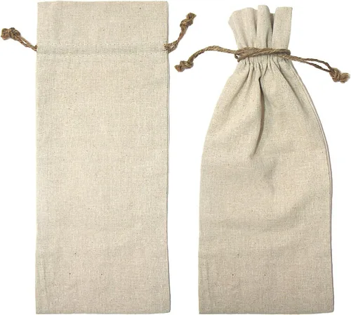 Vista 3 de Bolsas de vino de lino natural con cordones - Paquete de 12