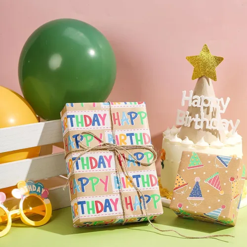 Vista 3 de RUSPEPA Rollos de papel kraft para envolver regalos - Diseño de arcoíris de cumpleaños colorido, total de 4 rollos (30 pulgadas x 10 pies, 4 rollos)