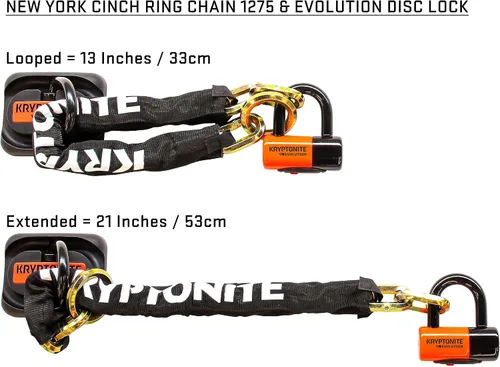 Vista 2 de Kryptonite New York 1275 Candado de Cadena con Anillo Cinch para Bicicleta, 2.5 Pies de Largo, Extra Resistente Anti-Robo Sold Secure Gold, Candado