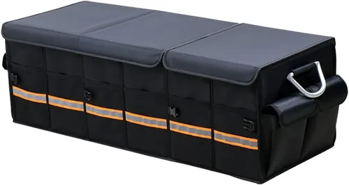 Vista 9 de Tianle Organizador de maletero de automóvil, organizador plegable para maletero y tapa, mango de aleación de aluminio, tira reflectante para negro