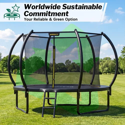 Vista 7 de Mersco Trampolín para exteriores de 10 pies, 12 pies, 14 pies, con recinto y escalera, cama elástica recreativa aprobada por ASTM para niños